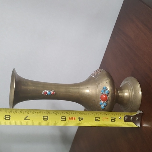 Brass Vase Coral Turquoise Glass Design - Picture 11 of 12